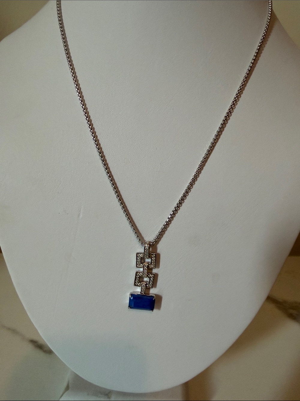Bomb Party Sterling-Silver Necklaceâ with Deep Blue Rectangular Gemstone